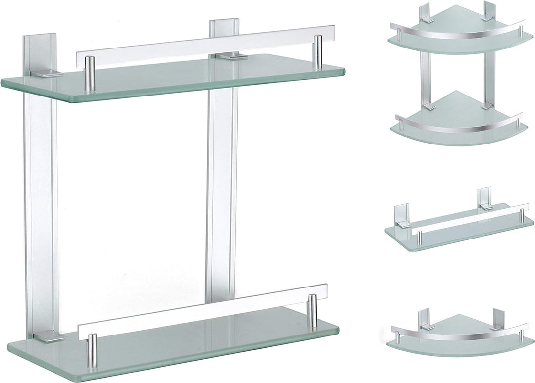 MSV Bad Regal "Tabarca" Eckregal Duschregal aus Aluminium und Glas - kleben und bohren