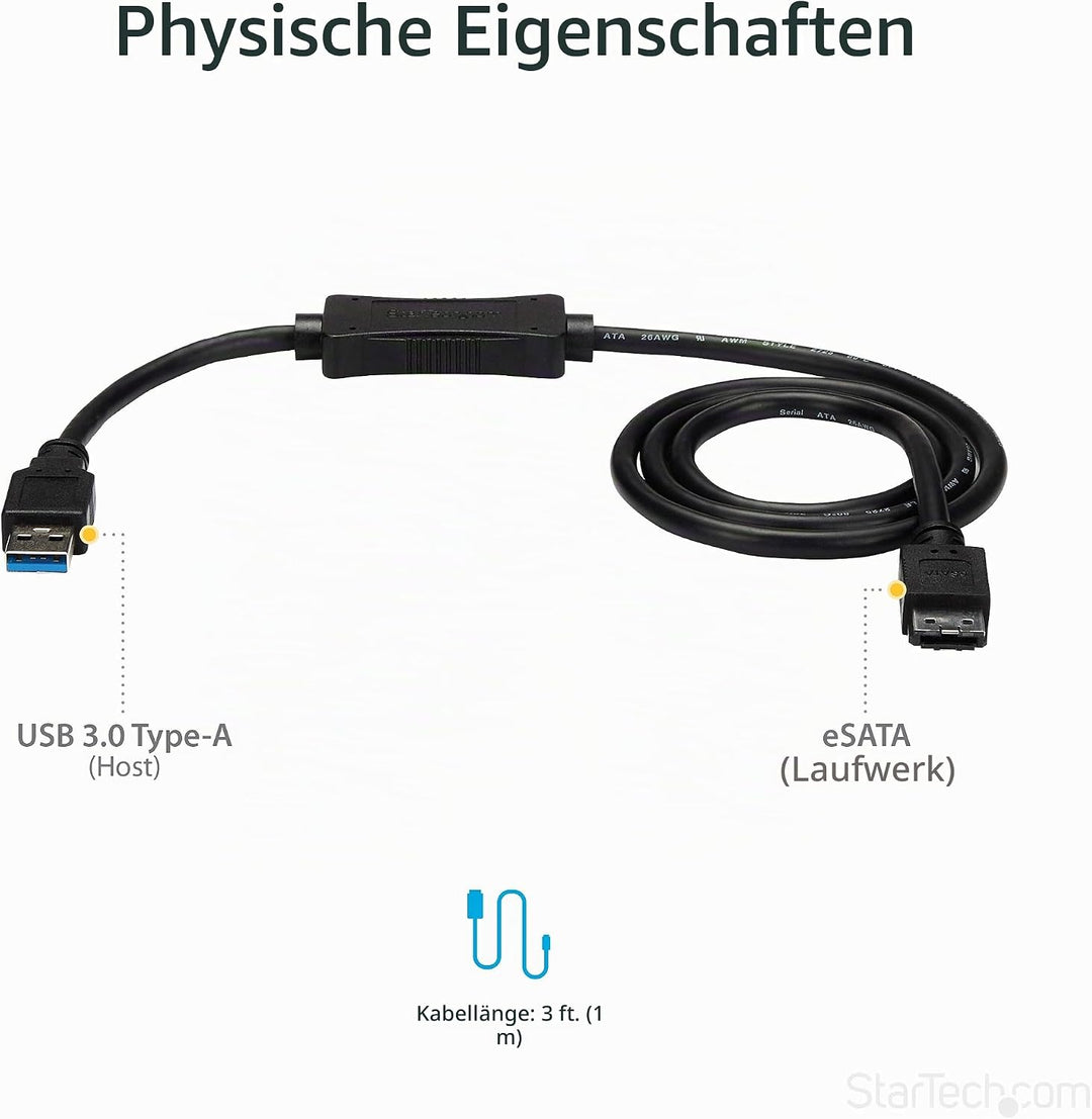 StarTech.com 91 cm USB 3.0 auf eSATA Adapter - 6 Gbit/s USB auf eSATA HDD/SSD/ODD Konverter - eSATA