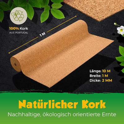 Kork Trittschalldämmung | Dämmung für Laminat & Parkett |Geeignet für Fussbodenheizung | Rollenkork