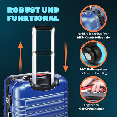 Monzana® Kofferset Baseline Hartschalen Koffer S-M-L-XL Gel-Griffe 4 Rollen ABS Hardcase Schloss Füs