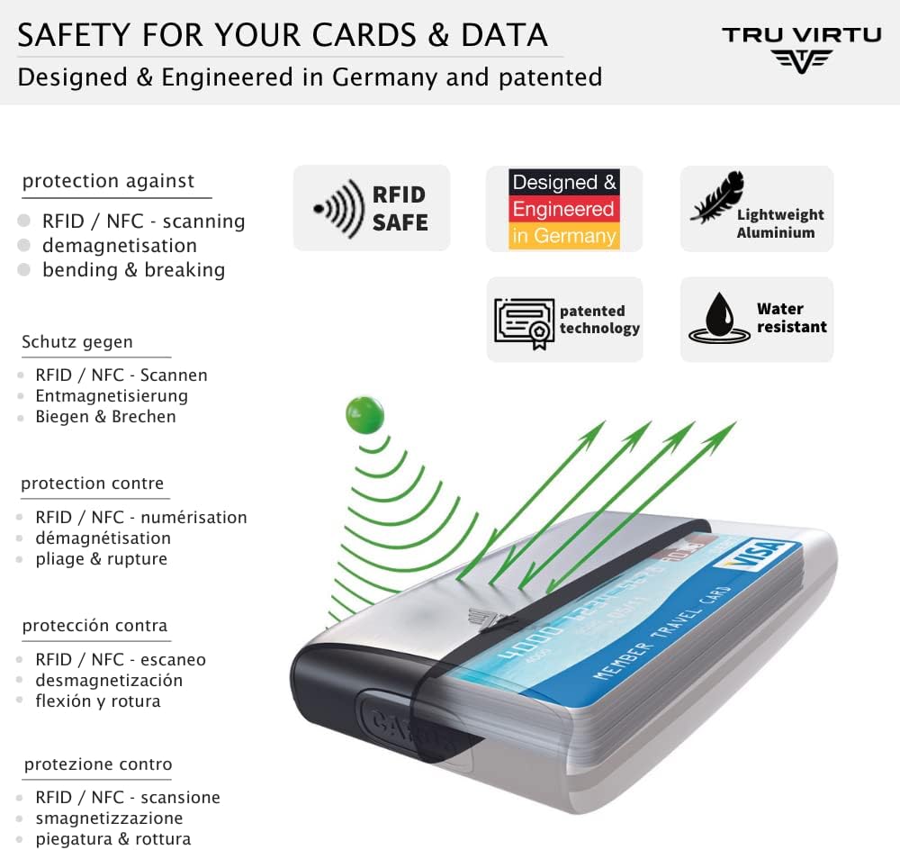 Tru Virtu Kreditkartenetui RFID/NFC Schutz - Karten Etui Fan Silk Silver Arrow - Slim Wallet aus Alu