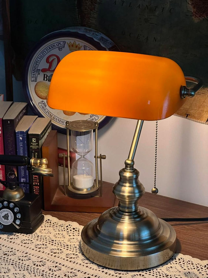 FIRVRE Amber Glas Banker Schreibtischlampe Vintage Classic American Tischleuchte Bronze Finish Basis