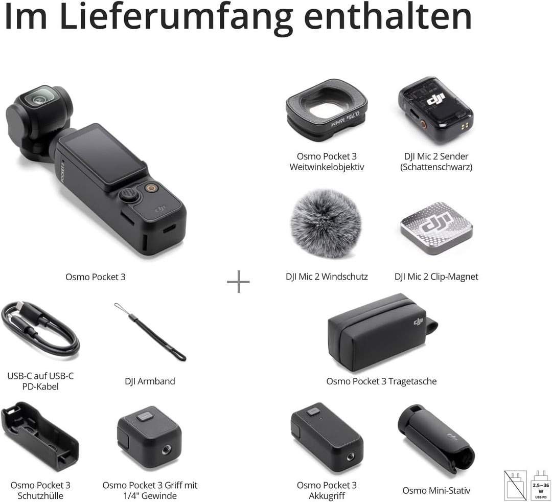 DJI Osmo Pocket 3 Kreativ Combo Vielseitiges Zubehör Bundle | vlog Kamera 4K mit 1-Zoll-CMOS und 4K/