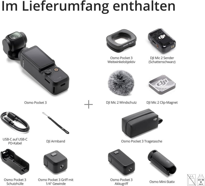 DJI Osmo Pocket 3 Kreativ Combo Vielseitiges Zubehör Bundle | vlog Kamera 4K mit 1-Zoll-CMOS und 4K/