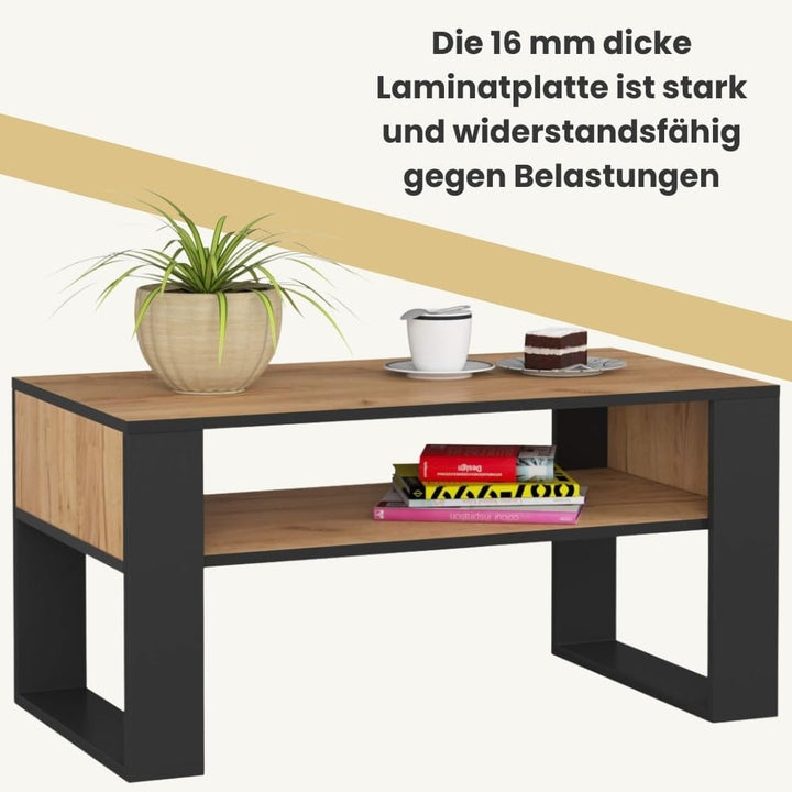 AKORD Couchtisch Holz DOMI mit einem Regal | 92x45x53cm | Für Wohnzimmer | Schlafzimmer Schrank | Mi