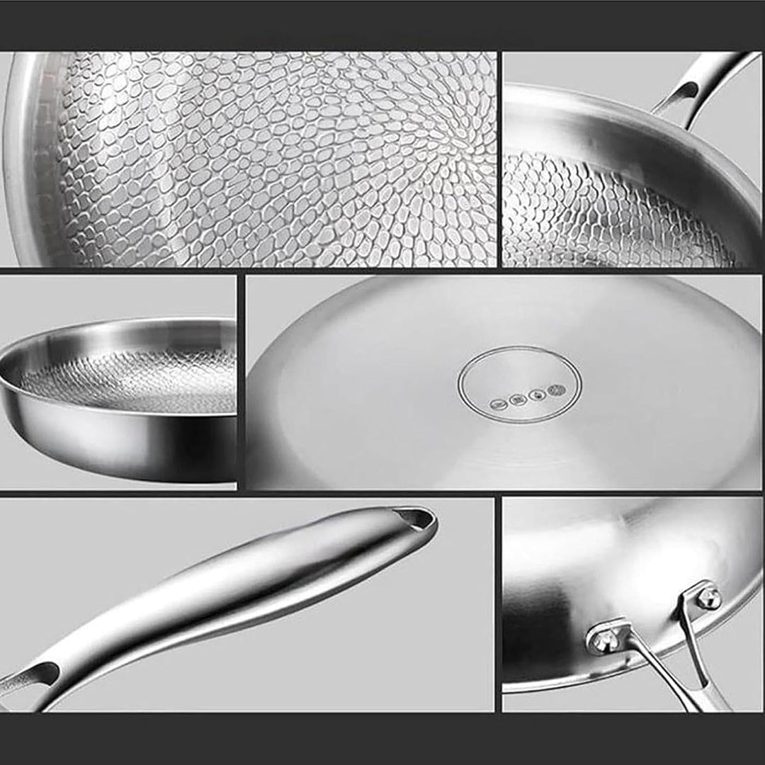 Titan Bratpfanne, Titanium Pfanne Unbeschichtet, Titanium Hammered Pan Pro mit Deckel, Antihaft Tita