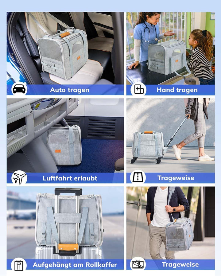 Morpilot Transporttasche für Katze mit Rollen, Faltbarer Katzentransportbox Hundetragetasche Transpo