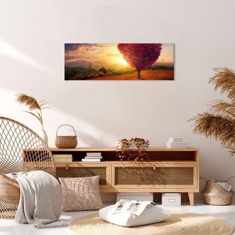 Panorama Bilder auf Leinwand Baum Wiese Blume Leinwandbild mit Rahmen 90x30cm Wandbilder Dekoration