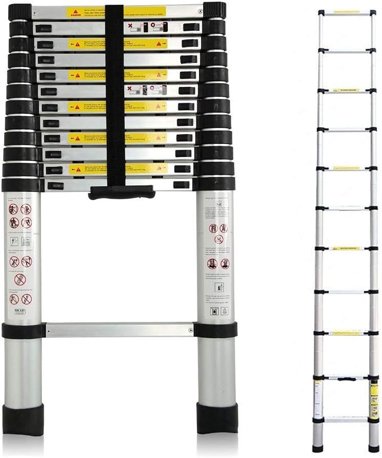 Vlio 3,8M Teleskopleiter, Mehrzweckleiter Aluminium, 150 kg/330 Pfund Belastbarkeit, Ausziehbar Alul