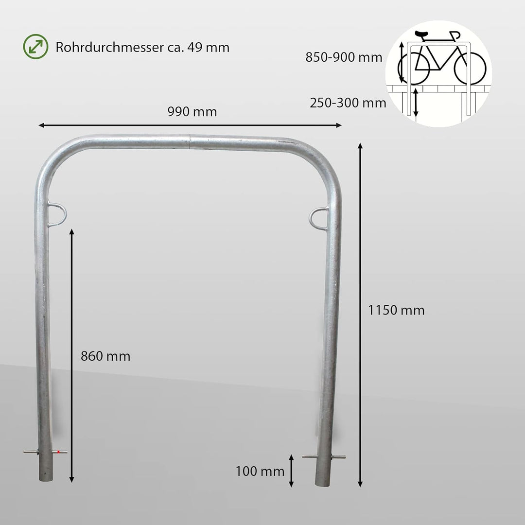 TRUTZHOLM Fahrradanlehnbügel Fahrradständer 115x99cm zum Einbetonieren Stahlrohr Ø 49mm feuerverzink