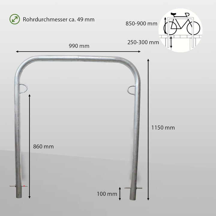 TRUTZHOLM Fahrradanlehnbügel Fahrradständer 115x99cm zum Einbetonieren Stahlrohr Ø 49mm feuerverzink