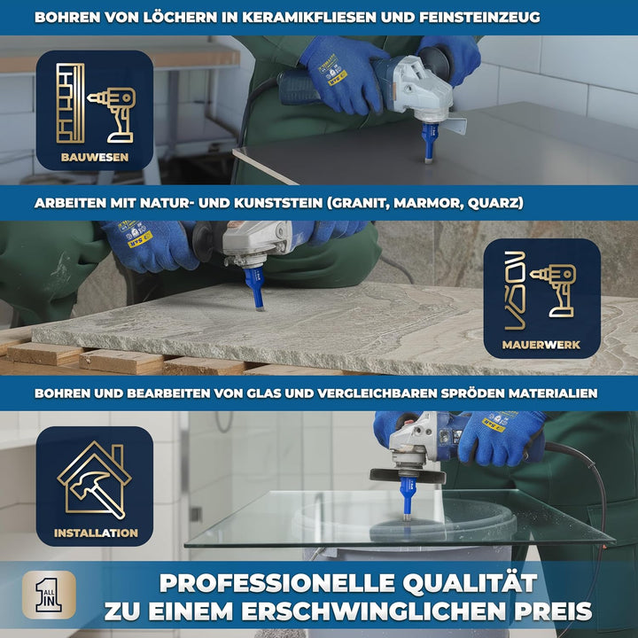 S&R Professional 2-tlg Diamantbohrer M14, Diamant Fliesenbohrer Set 10mm für Winkelschleifer, für Ha