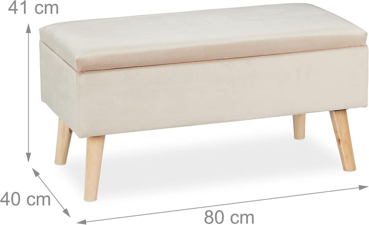 Relaxdays Sitzbank mit Stauraum, Samtbezug, 40 L, gepolstert, Holzbeine, Flur, 2er Truhenbank, 41 x