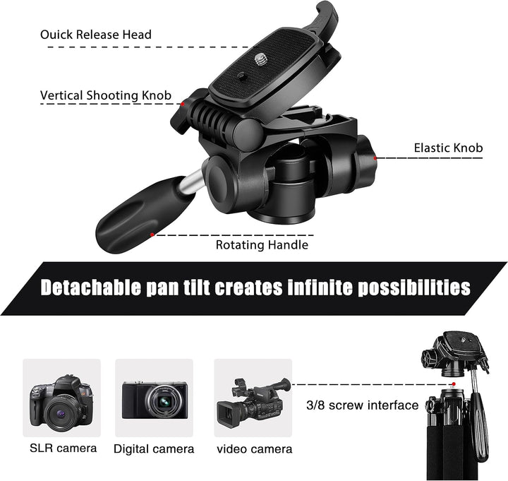 ZOMEi 188cm Stativ Heavy Duty Tall Tripod Stand, Professional Travel Video Tripod Kompatibel mit DSL