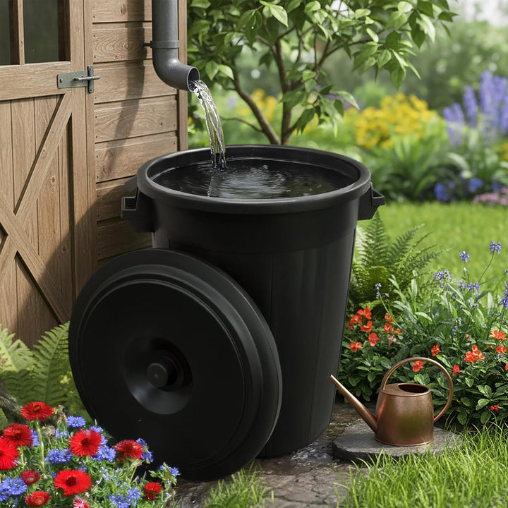 Spetebo Universaltonne 100 Liter mit Deckel - schwarz - Kunststoff und 2 Tragegriffen