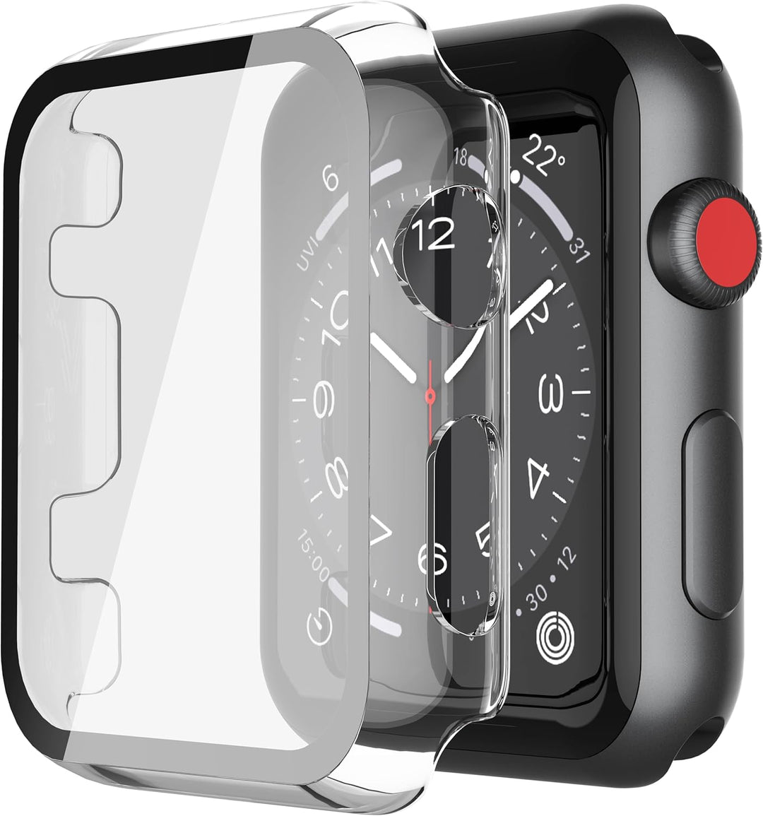 Misxi Transparent Hard Hülle mit Glas Displayschutz Kompatibel mit Apple Watch Series 3 Serie 2 38mm