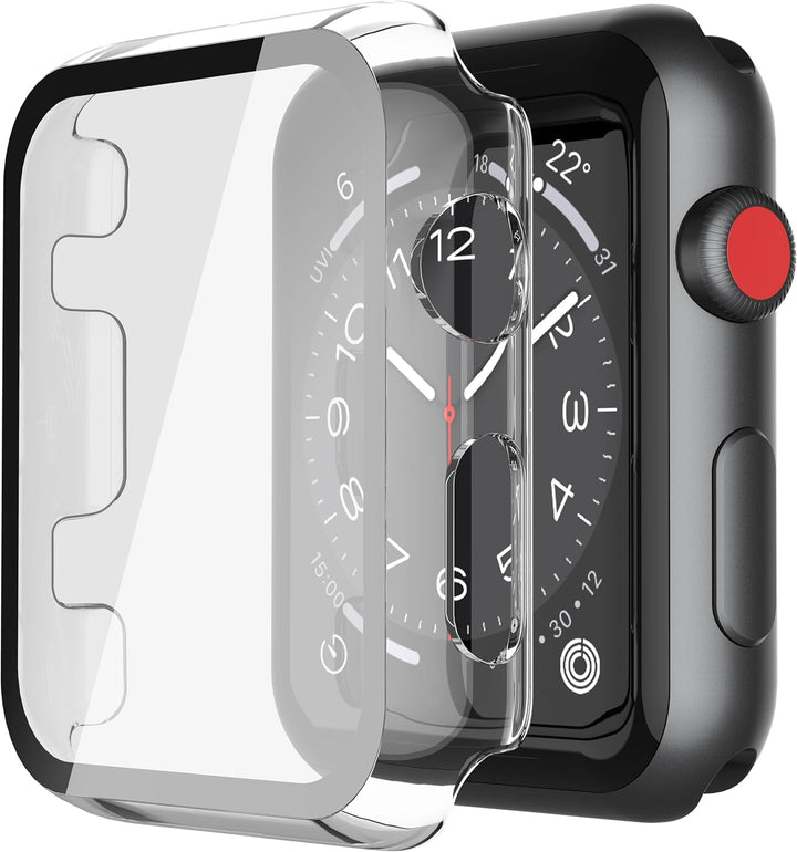 Misxi Transparent Hard Hülle mit Glas Displayschutz Kompatibel mit Apple Watch Series 3 Serie 2 38mm