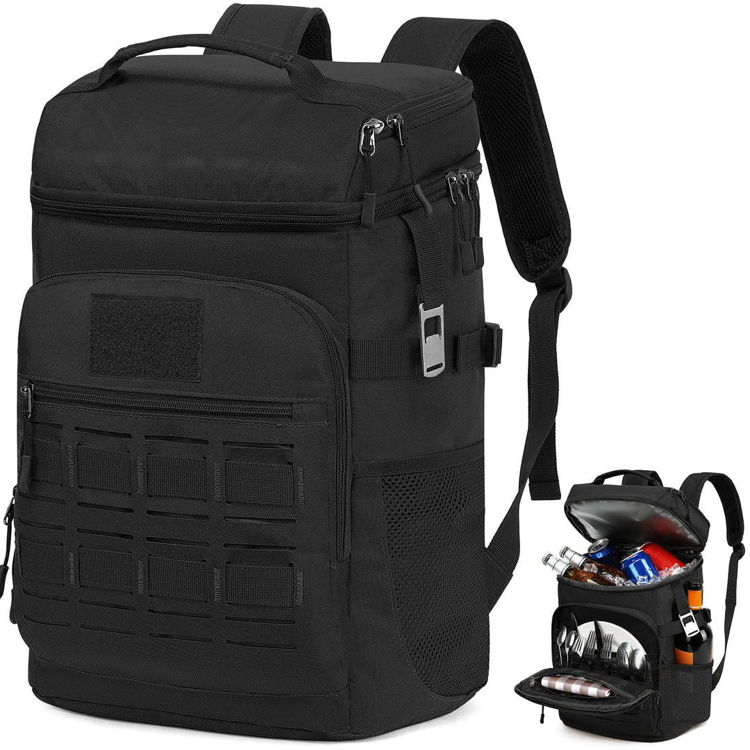Kühlrucksack 25L Taktischer kühl Rucksack Isolierte Thermo Rucksack Schwarz, Schwarz