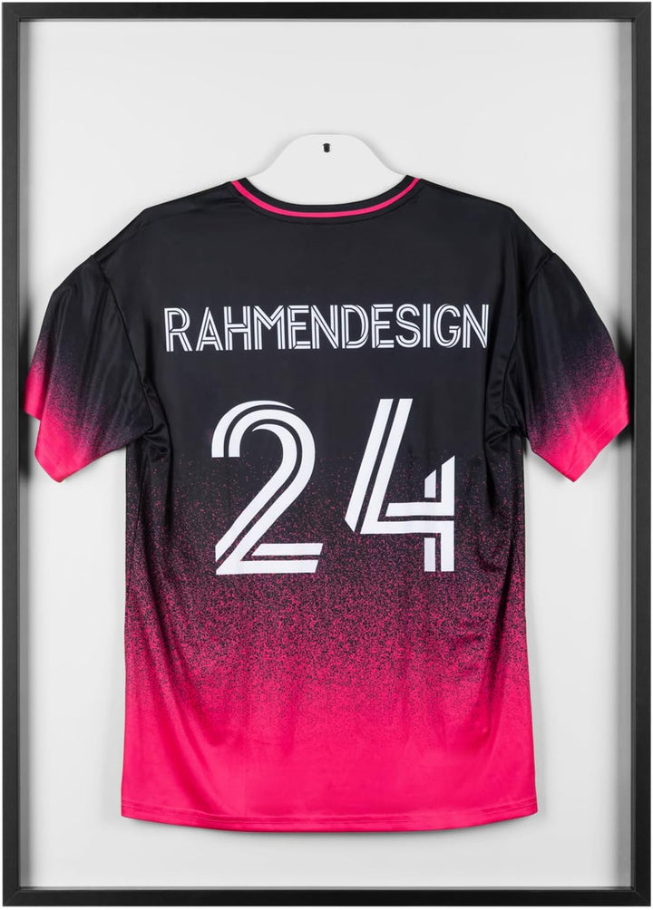 Trikotrahmen Schwarz 70x90 mit Passepartout Crémeweiss – 3D Objektrahmen für Fussballtrikots – Jerse