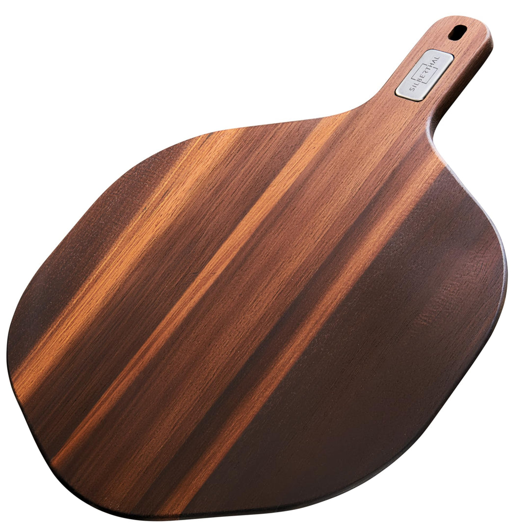 SILBERTHAL Pizzabrett 30 cm Akazienholz - 6-Eck-Design | Servierbrett mit ergonomischer Griff, geölt