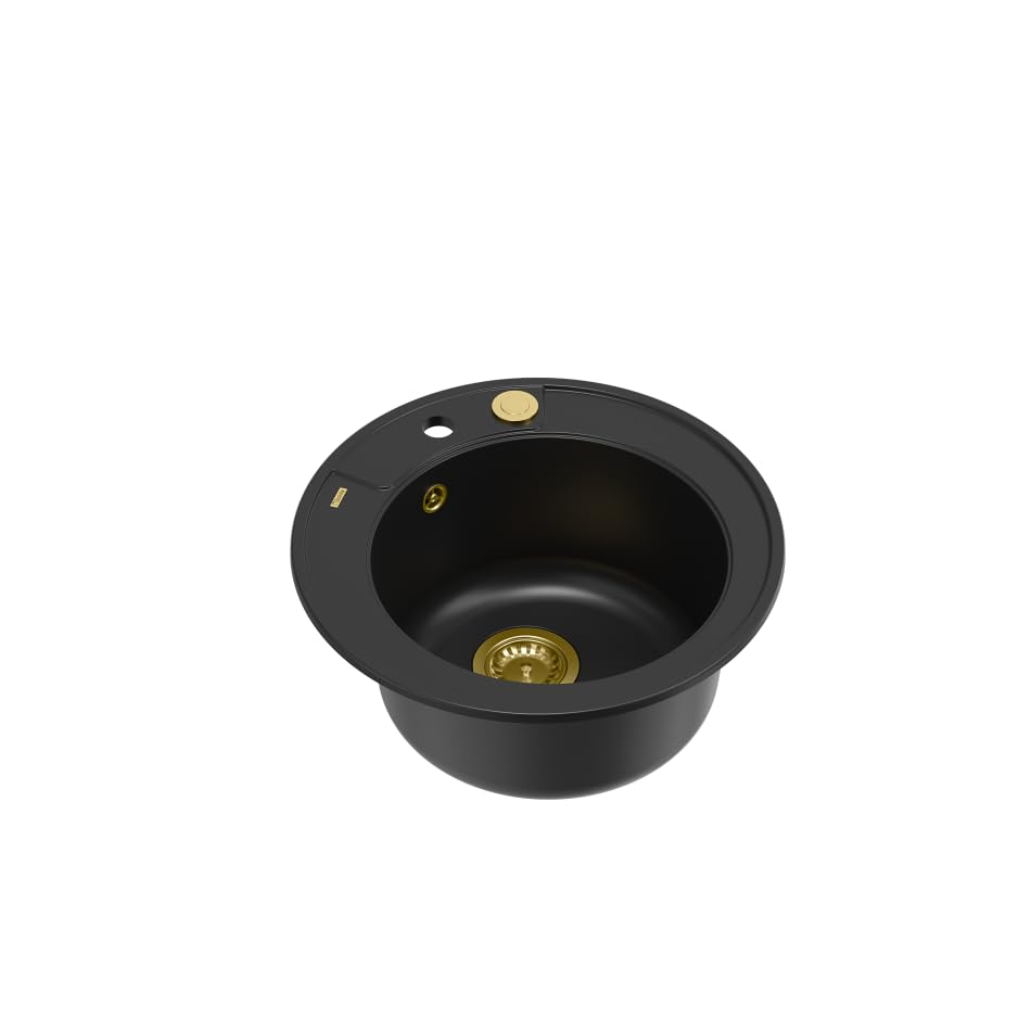 QUADRON Spülbecken Rund Spüle Küche Pure Carbon & Golden | Grösse Ø 51 cm, Granit Granitspüle | MORG