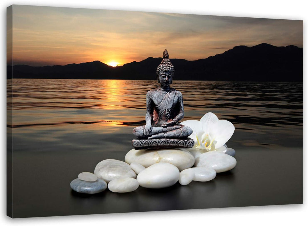 Feeby Bilder Buddha Steine Blume Orchidee 70x50 cm 1 Teilig Wohnzimmer Schlafzimmer Büro Flur Küche