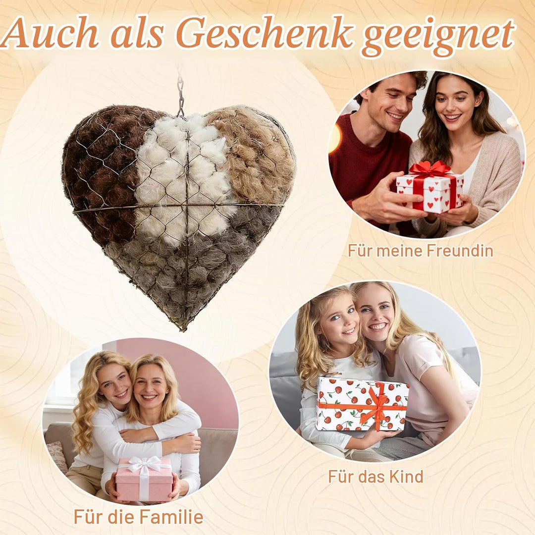 Handgefertigtes Vogelnest Herz, Aufhängen Futterspender Vögel, Vogel Nistmaterial Halter Set mit Met