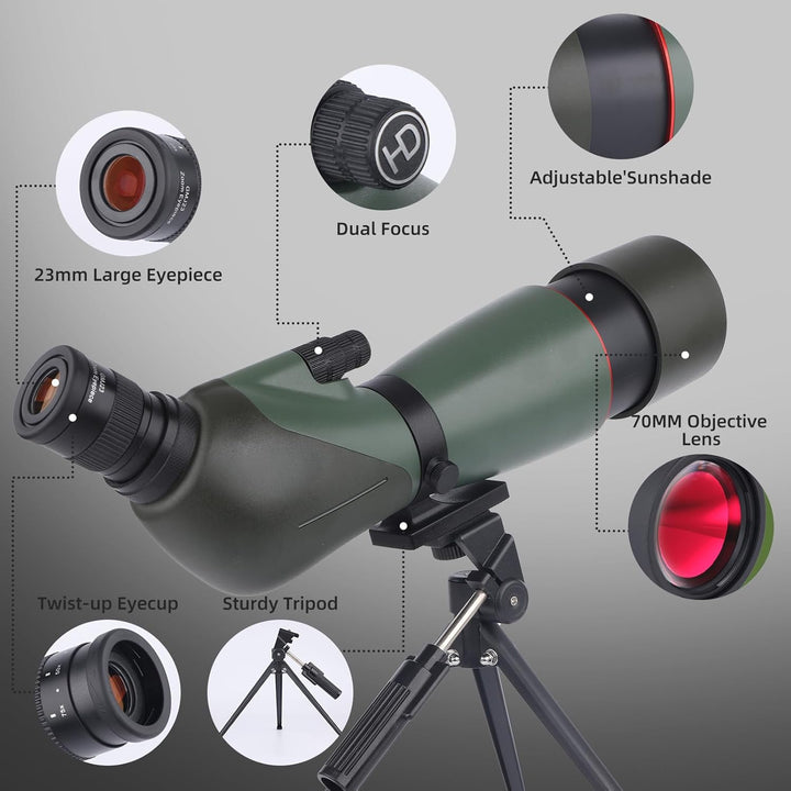 HD Spektiv Sportschützen mit Stativ- und Smartphone-Adapter, Zoom Bak4 Prism FMC Lens 45-Grad-abgewi