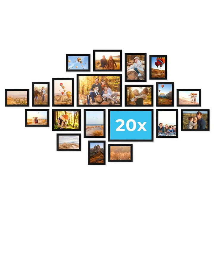 PHOTOLINI Schwarze Bilderrahmen Set verschiedene Grössen, Bilderwand Collage 20 Rahmen, Bilderrahmen