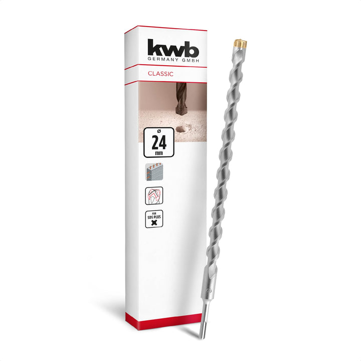 kwb SDS Plus Bohrer, SDS Plus Hammerbohrer (Ø 24 mm x 460/400 mm, mit extrem schneller Hartmetall 4X
