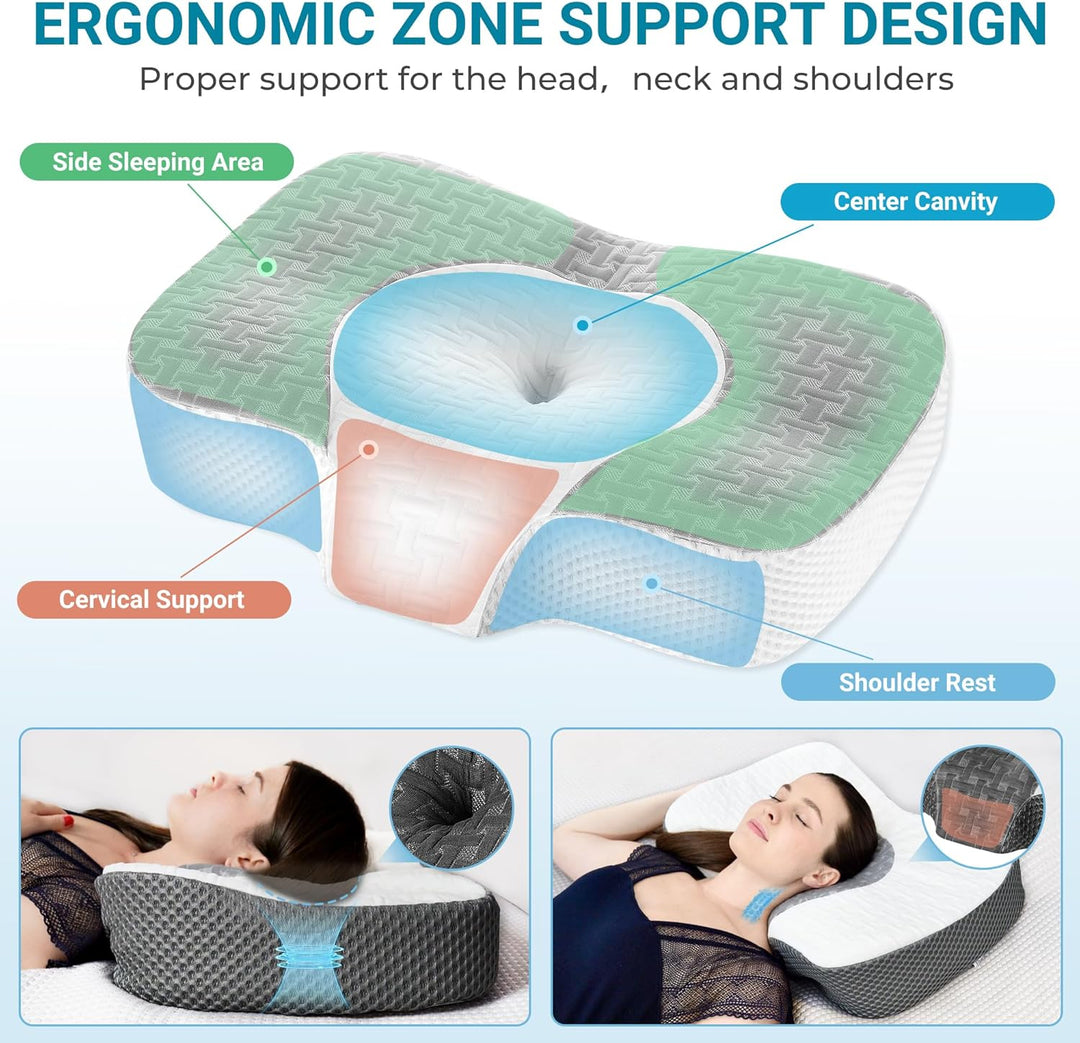 Elviros Zervikale Orthopädisches Kopfkissen aus Memory-Schaum abnehmbares ergonomisches Nackenhörnch