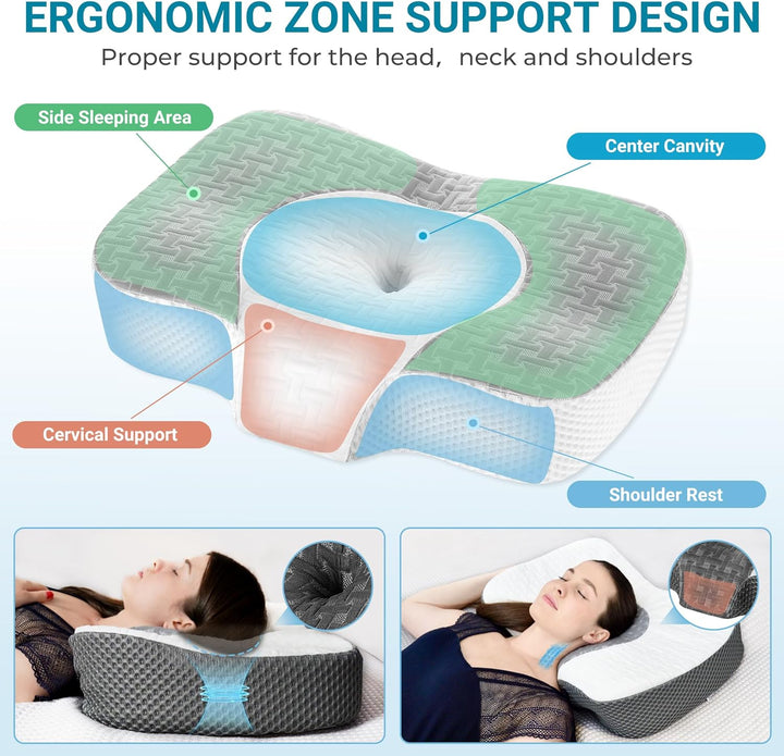 Elviros Zervikale Orthopädisches Kopfkissen aus Memory-Schaum abnehmbares ergonomisches Nackenhörnch