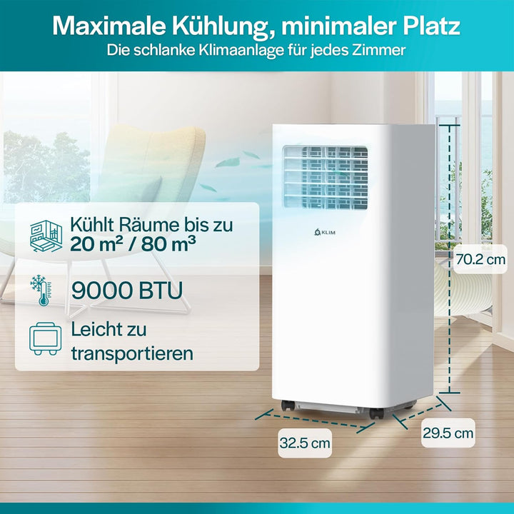 KLIM K9000-3-In-1 KLIMaanlage Mobil - Fernbedienung - Mit Integrierter Entfeuchtungsfunktion, Ventil