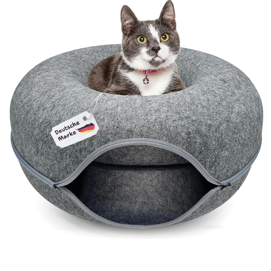 Katzentunnel aus Filz, Katzenbett rund 60x28 Katzenhöhle Tunnel Katzenhöle Anthrazit Katzendonut Kat
