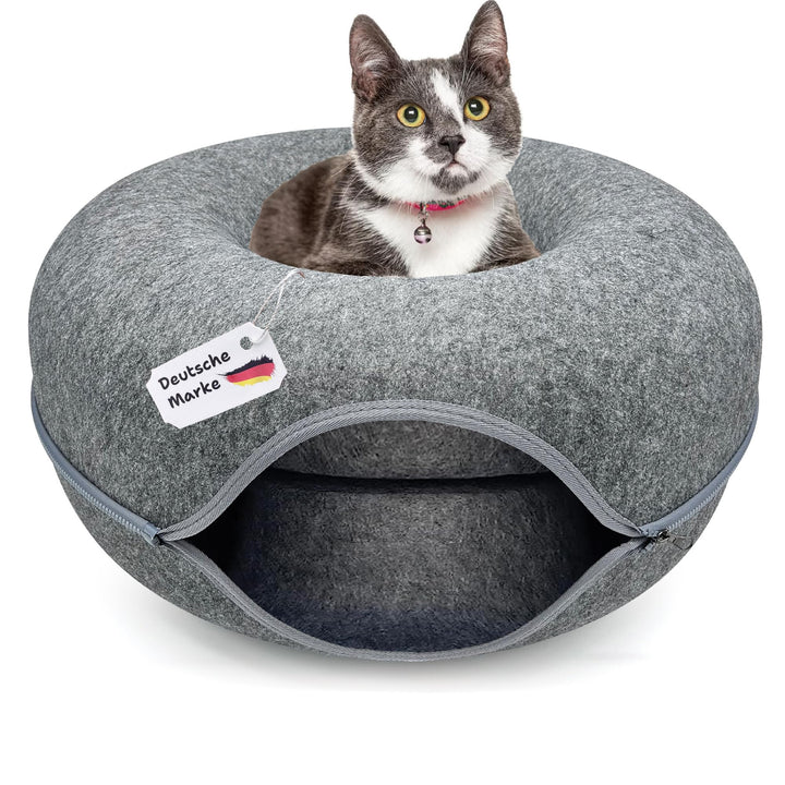 Katzentunnel aus Filz, Katzenbett rund 60x28 Katzenhöhle Tunnel Katzenhöle Anthrazit Katzendonut Kat