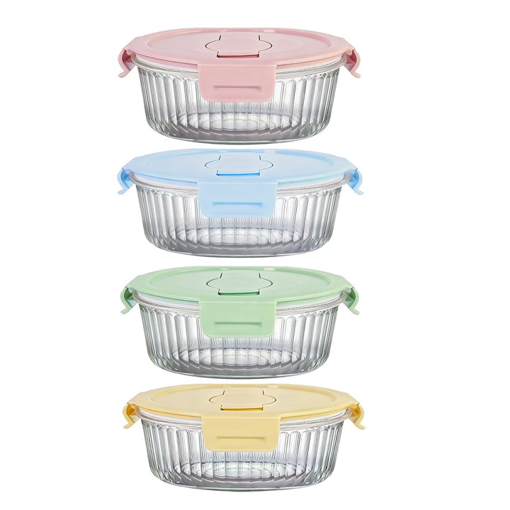 370ml Klein Runde Glasbehälter Mit Deckel Und Löffel, 12oz Runde Klein Meal Prep Gläser für Büro, Sc