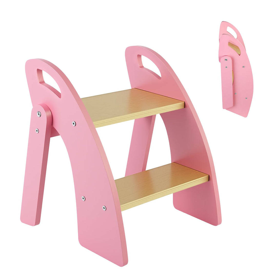 Tritthocker Kinder 2 Stufen, Trittleiter Klappbar Holz mit Griff, Tragfähigkeit bis zu 135KG, Tritts