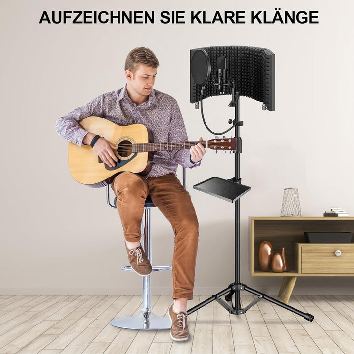 aokeo Mikrofon Isolation Shield mit Pop Filter Stativ Ständer, High Density Absorber Schaum zum Filt