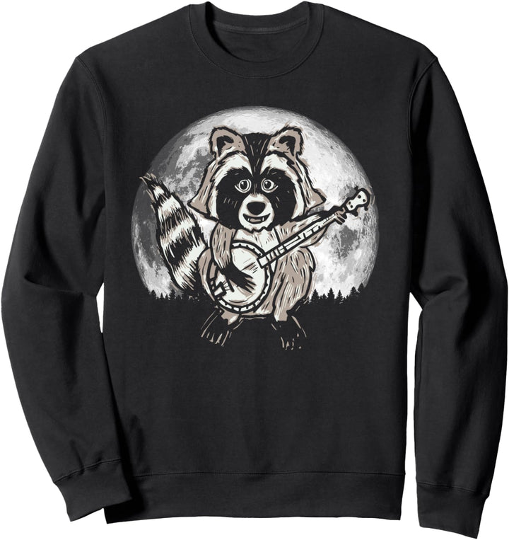 Raccoon Playing Banjo & Moon Funny Nocturnal Animal Sweatshirt