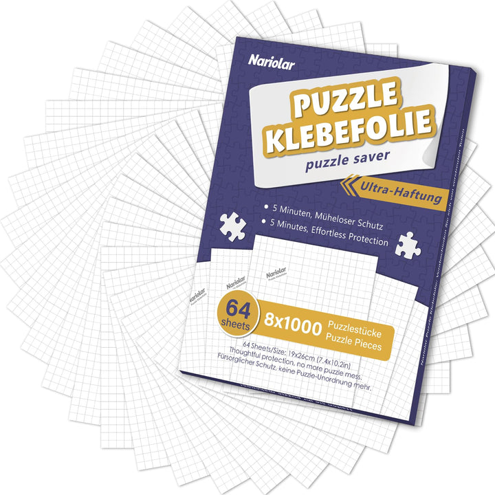 Nariolar Ultra-Haftung Puzzle Klebefolie, 64 Super Puzzlekleber zum Erhalt von 8 x 1000 Teile Puzzle