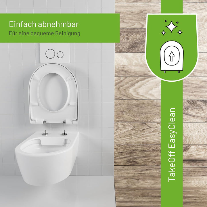 LUVETT® WC-Sitz mit Absenkautomatik D140 D-Form Soft Close® &amp; TakeOff EasyClean Abnahme, hygienisch