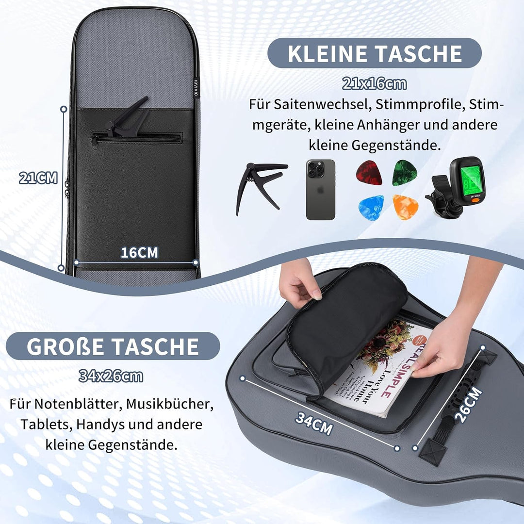 Akustikgitarrentasche, 40/41/42 Zoll Gitarren-Gigbag mit 10 mm dicker Polsterung &amp; mehreren Taschen,