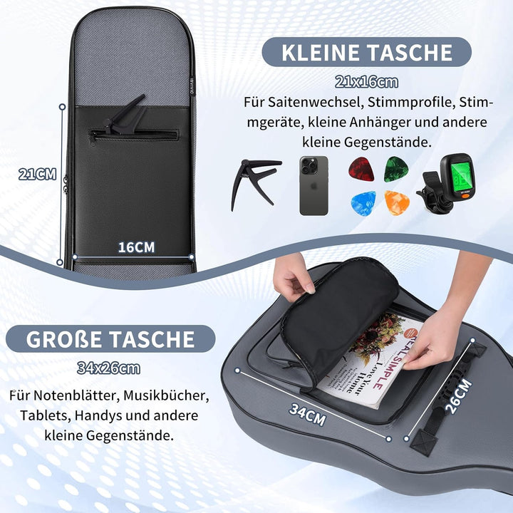 Akustikgitarrentasche, 40/41/42 Zoll Gitarren-Gigbag mit 10 mm dicker Polsterung &amp; mehreren Taschen,