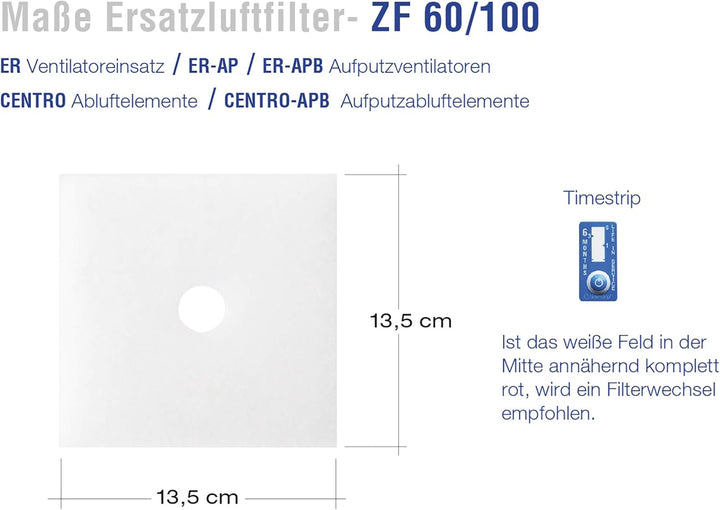 Maico - Orignial ZF 60/100 Luftfilter, 0093.0331 - Verpackungseinheit 5 Stück inkl. 5 Timestrips, Er