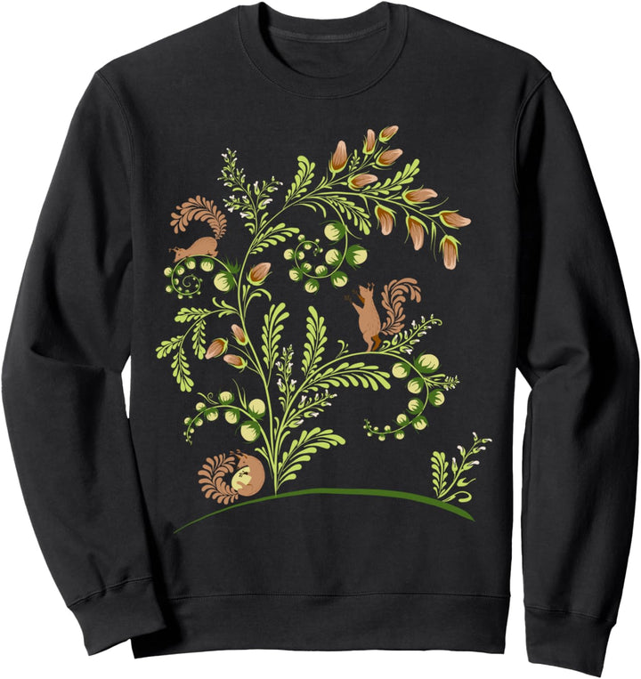 Magische Eichhörnchen, lustiges Blumenmuster, Vintage-Stil, ukrainische Vyshyvanka Sweatshirt