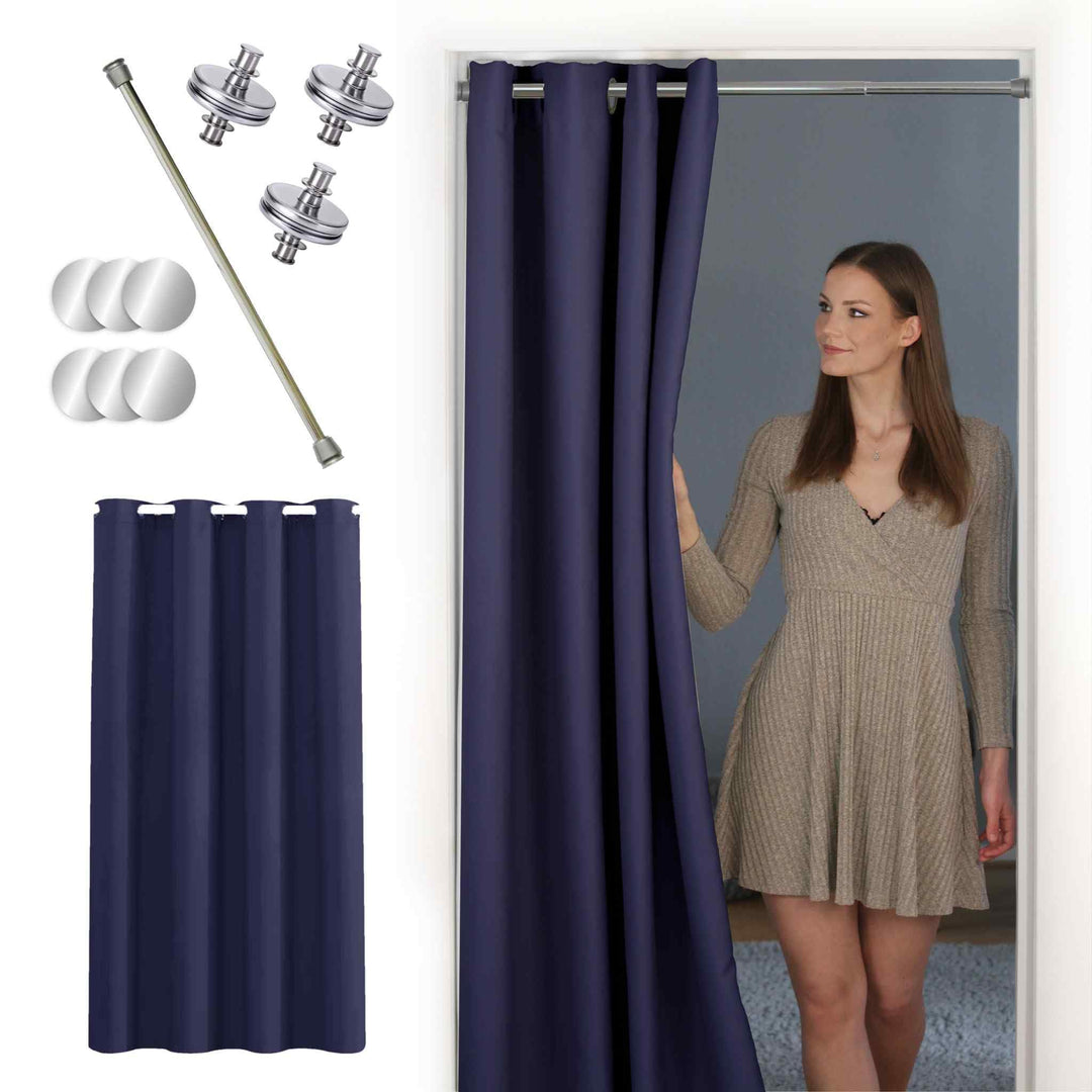 tinycurtains, Türvorhang mit Teleskopstange, einfache Montage in nur 1 Minute ohne Bohren (Türvorhan