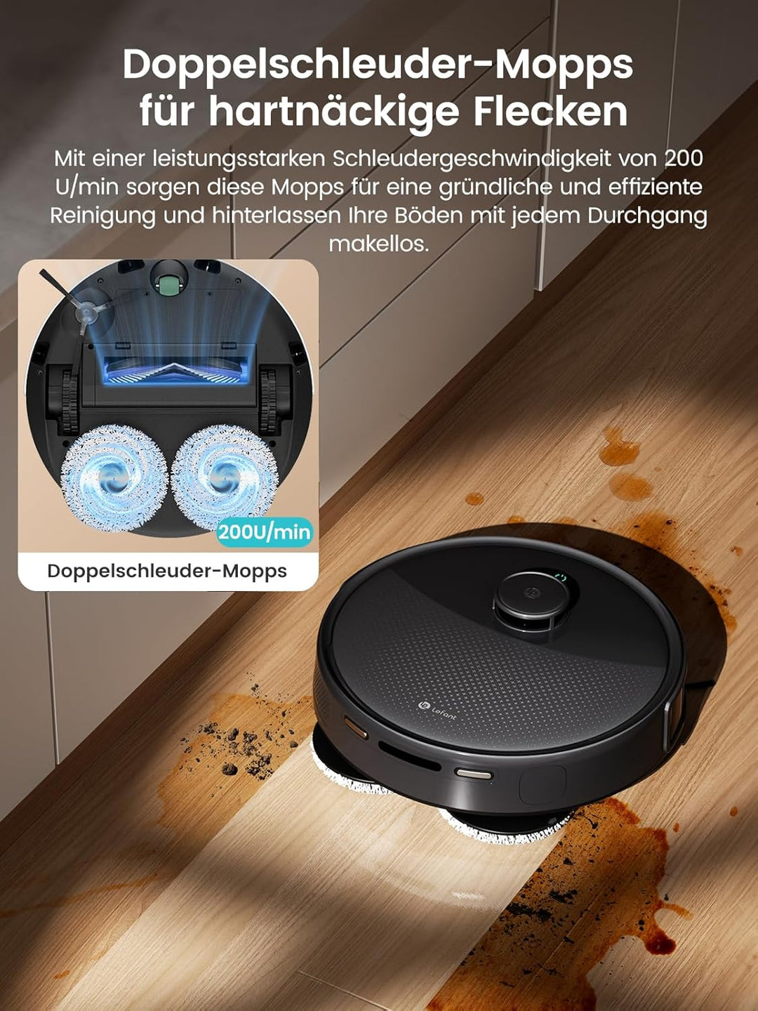 LEFANT M3B Schwarz Robot Aspirapolvere Lavapavimenti Con Mappatura, M3B