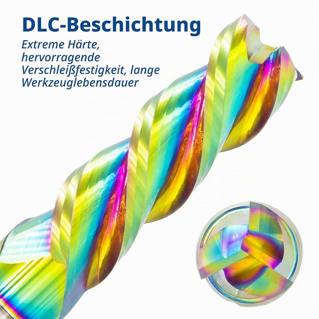 TJR 3-Schneider Fräser Set (6/8/10/12mm) mit DLC Beschichtung für Aluminium &amp; NE-Metalle – CNC Hartm
