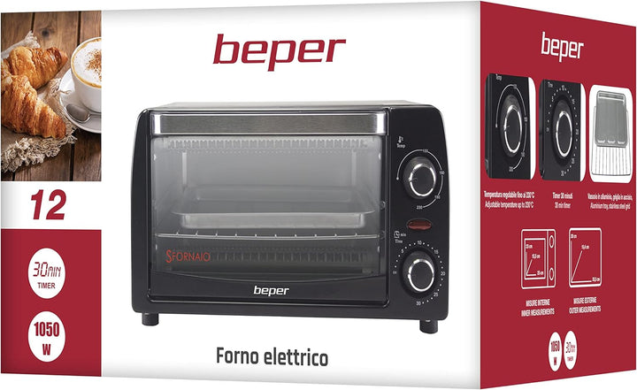 BEPER 90.882 Elektrischer Backhofen, Schwarz, 12 l 12 l Schwarz