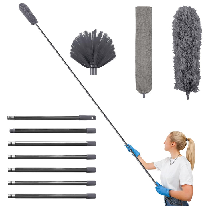 Terafeels 310 cm Staubwedel Lang Teleskop Waschbar, mit 1 Biegbare Eckbesen und 1 Spinnenwebenentfer